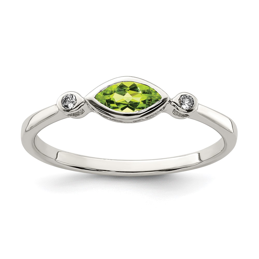 Sterling Silver Peridot August Birthstone And White Topaz Ring (Size 7)